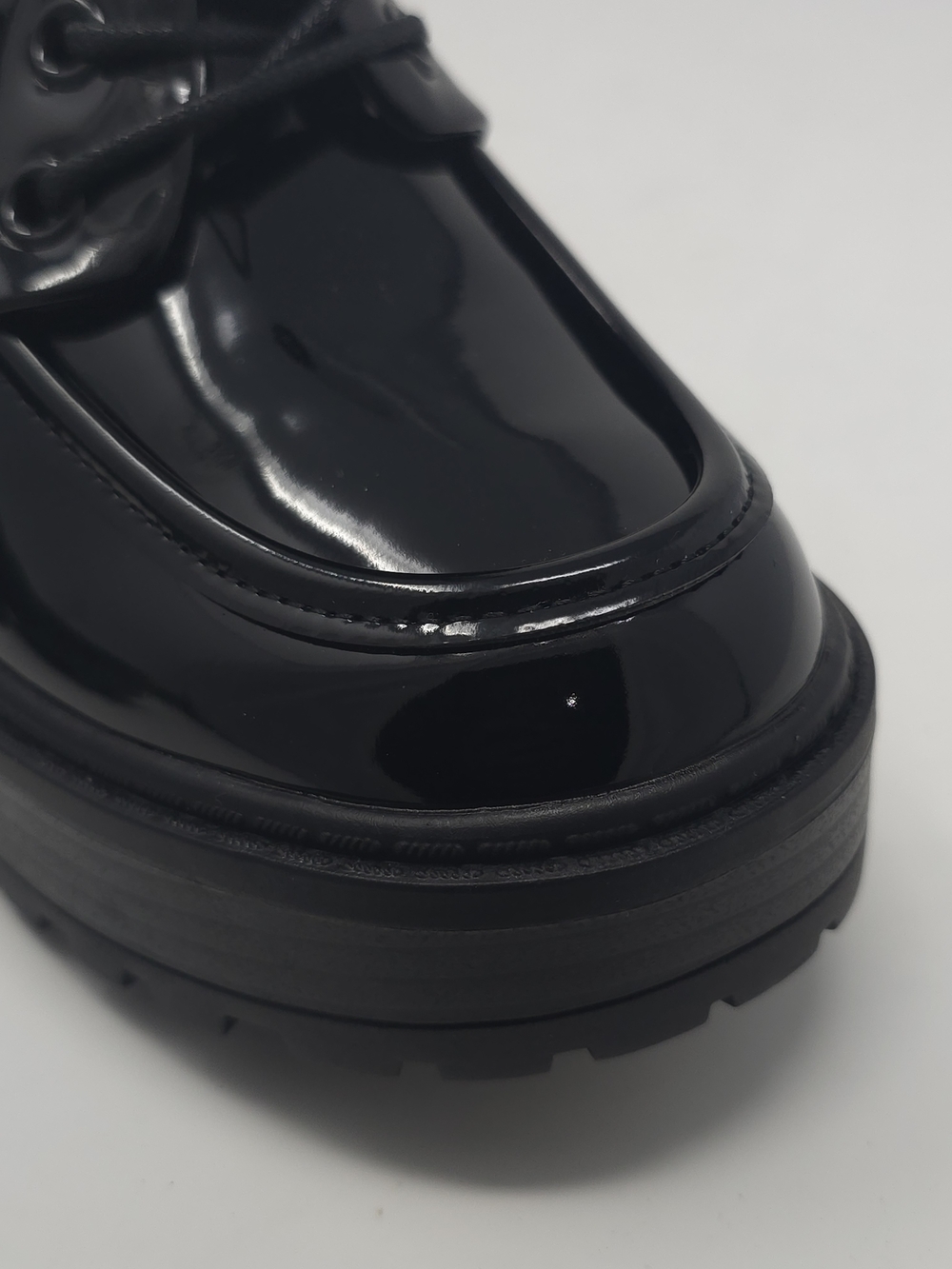 Black Patent Platform Oxford Heels Chunky Lug Sole Lace Up Trendy - Picture 6 of 10